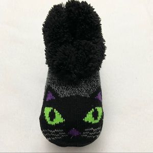 Black Cat Halloween Slipper Socks with Faux Fur